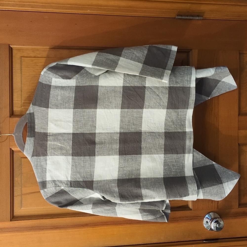 Pristine Chalet Open FrontPlaid Linen Jacket/Cardigan White & Gray Size Medium - Picture 3 of 5